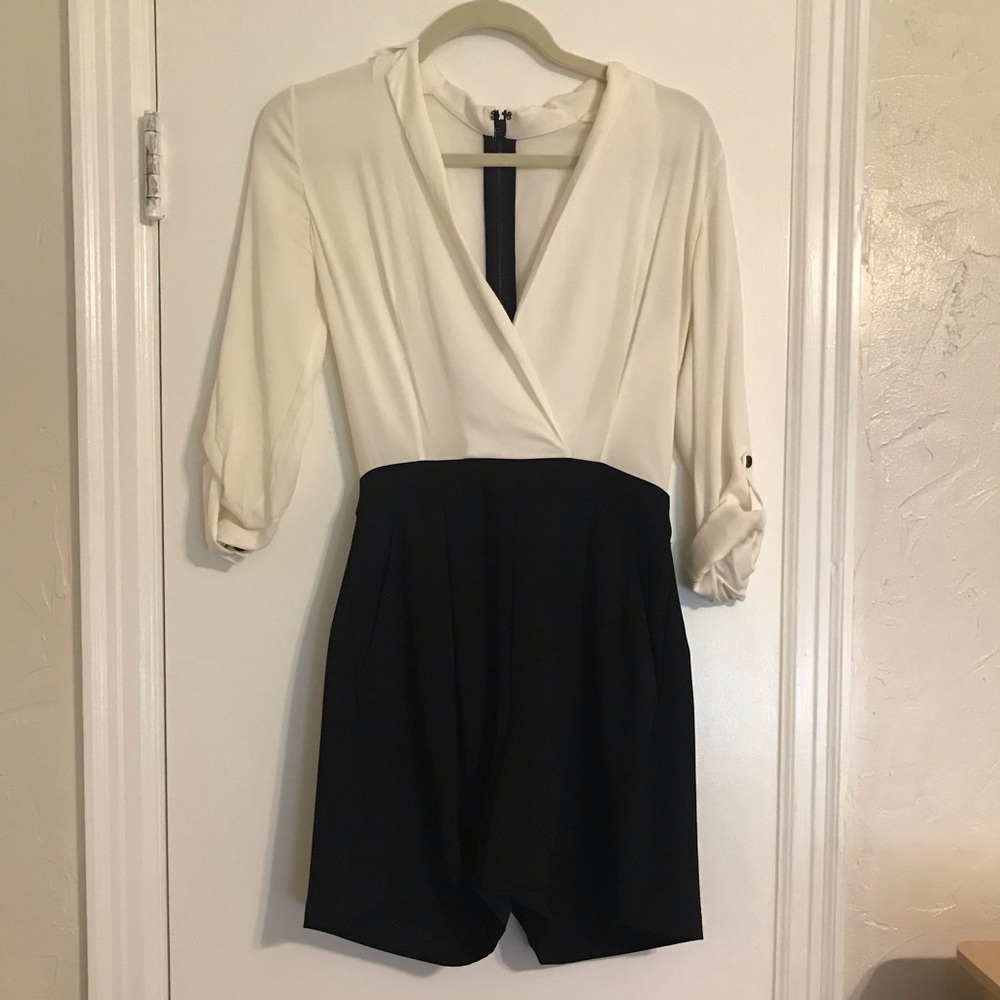 Alice + Olivia Two-Tone Black and Cream Romper